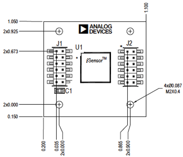 Mechanical drawing of the ADIS1620x/PCB